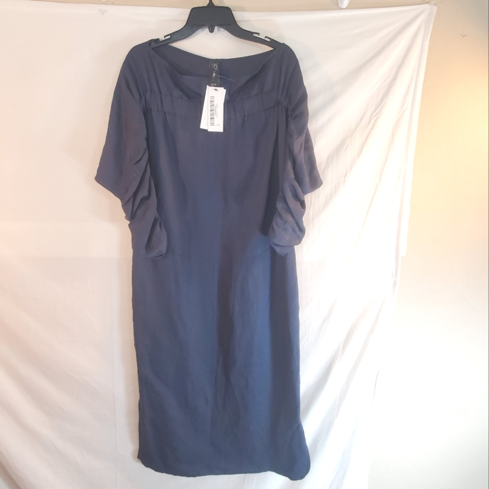Maria Cornejo Women's 8 Navy Blue Ruched Sleeve Linen Shift Clio Dress New